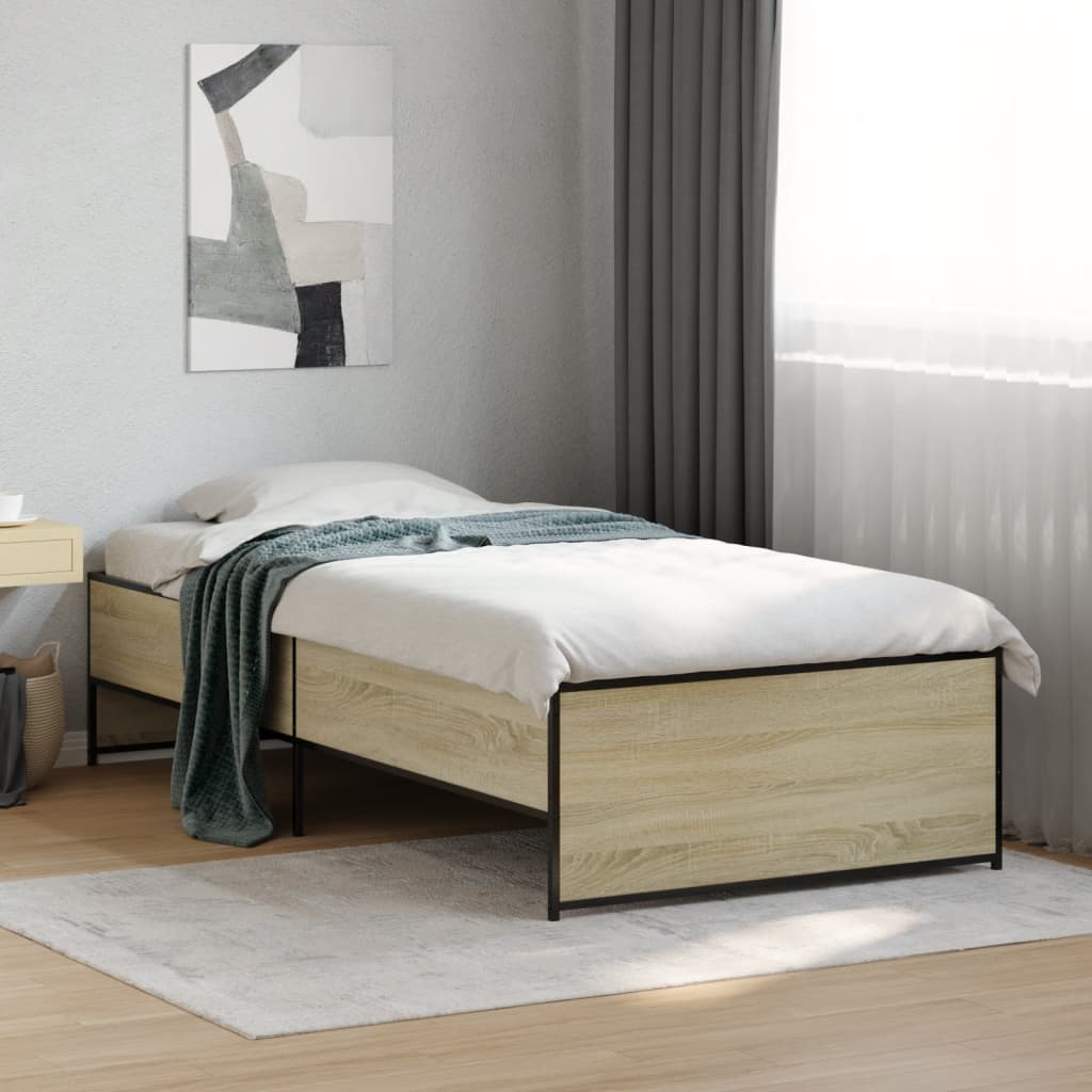 Bed Frame Sonoma Oak 90x200 cm Engineered Wood and Metal