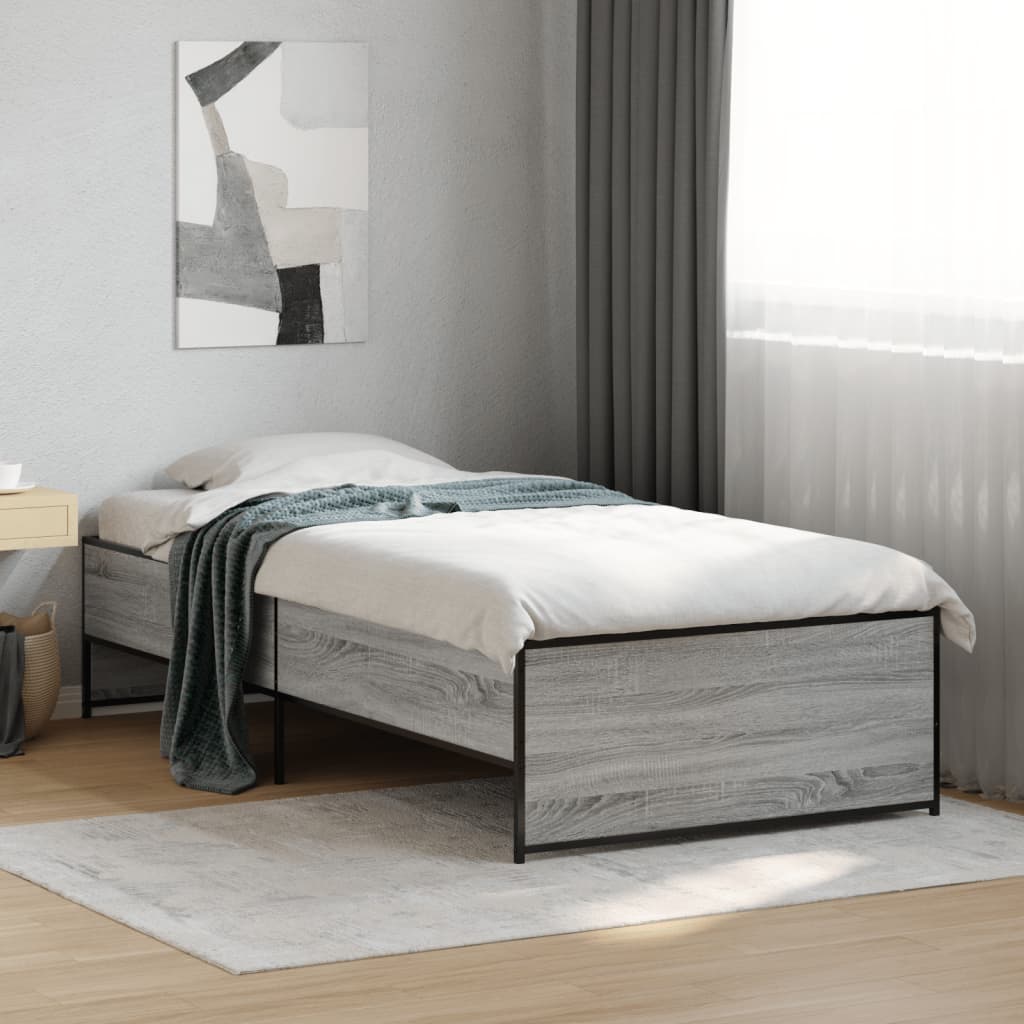 Bed Frame Grey Sonoma 90x200 cm Engineered Wood and Metal