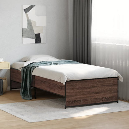 Bed Frame Brown Oak 90x200 cm Engineered Wood and Metal