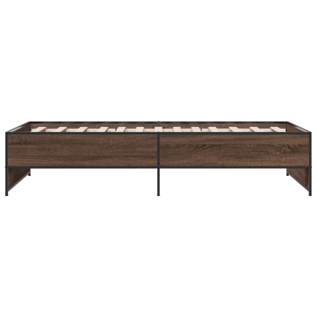 Bed Frame Brown Oak 90x200 cm Engineered Wood and Metal