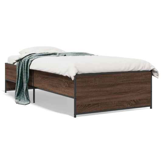 Bed Frame Brown Oak 90x200 cm Engineered Wood and Metal