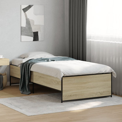 Bed Frame Sonoma Oak 90x190 cm Single Engineered Wood and Metal