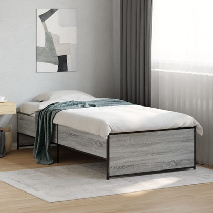 Bed Frame Grey Sonoma 90x190 cm Single Engineered Wood and Metal