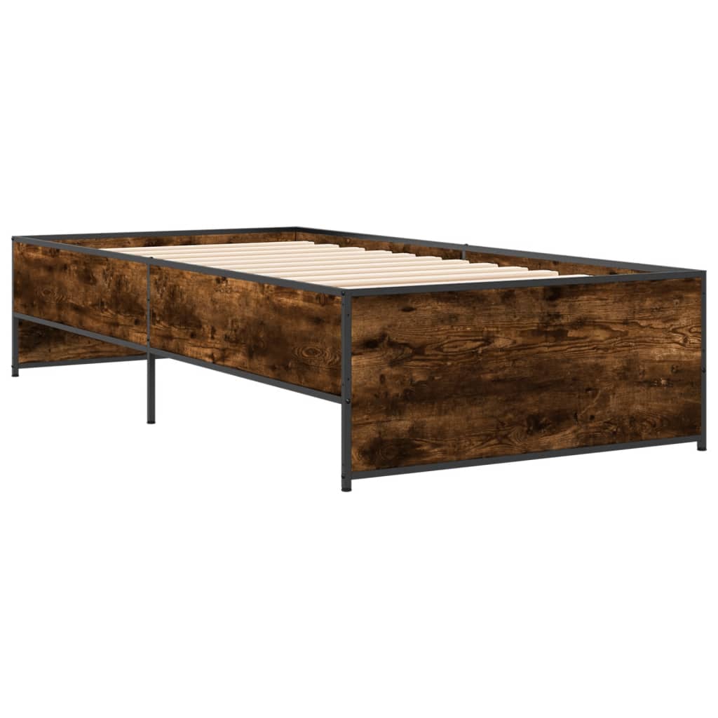 Bed Frame Smoked Oak 75x190 cm Small Single Engineered Wood and Metal