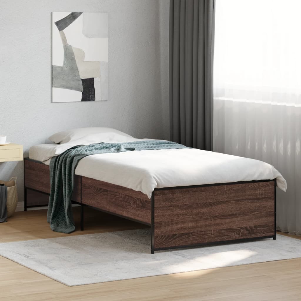 Bed Frame Brown Oak 75x190 cm Small Single Engineered Wood and Metal