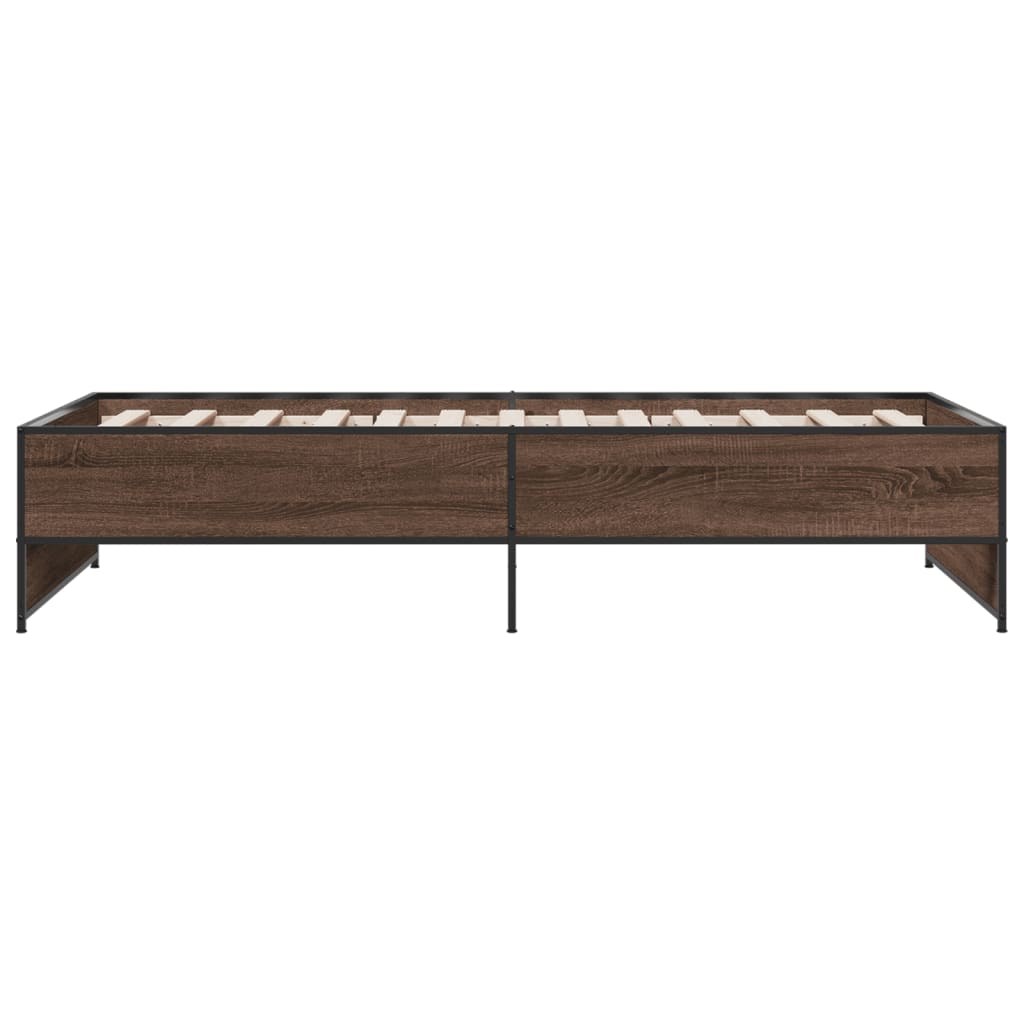 Bed Frame Brown Oak 75x190 cm Small Single Engineered Wood and Metal