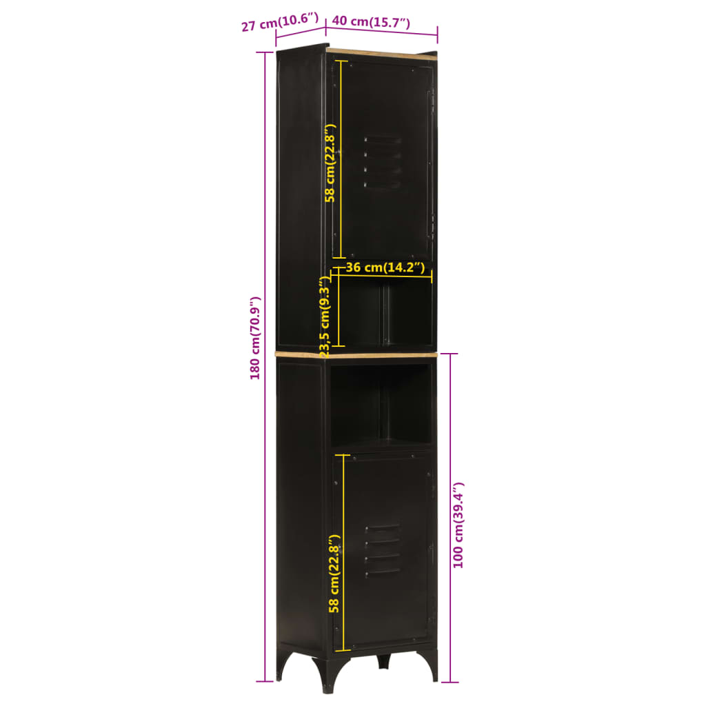 Bathroom Cabinet 40x27x180 cm Iron and Solid Wood Mango