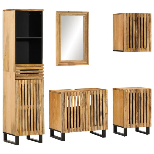 5 Piece Bathroom Furniture Set Solid Wood Rough Mango