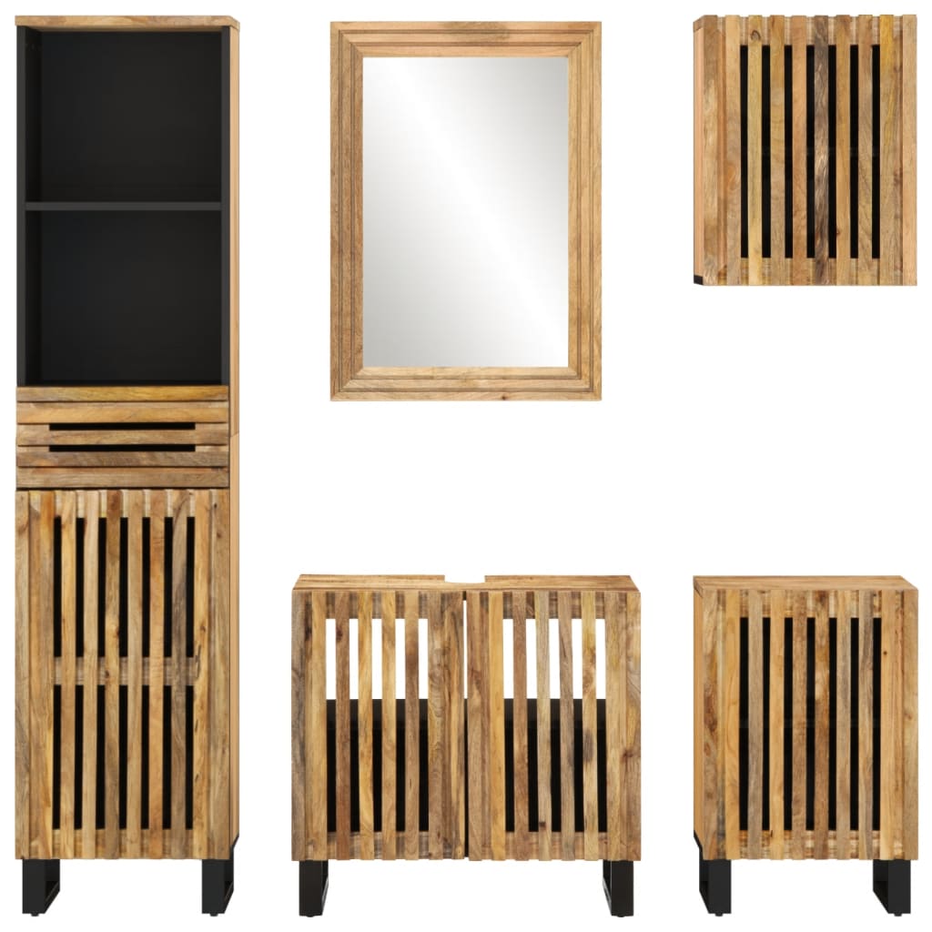 5 Piece Bathroom Furniture Set Solid Wood Rough Mango