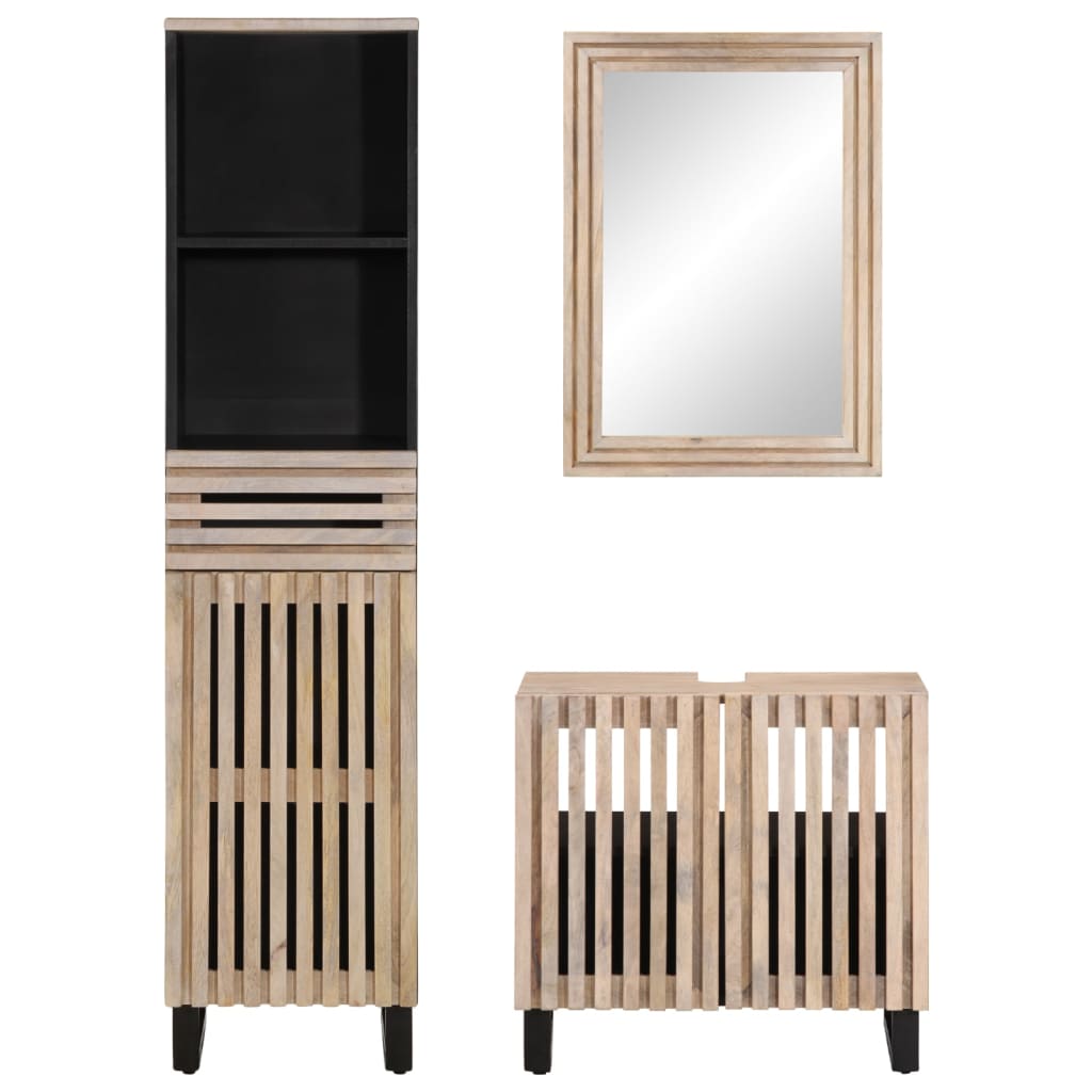 3 Piece Bathroom Furniture Set Solid Wood Mango