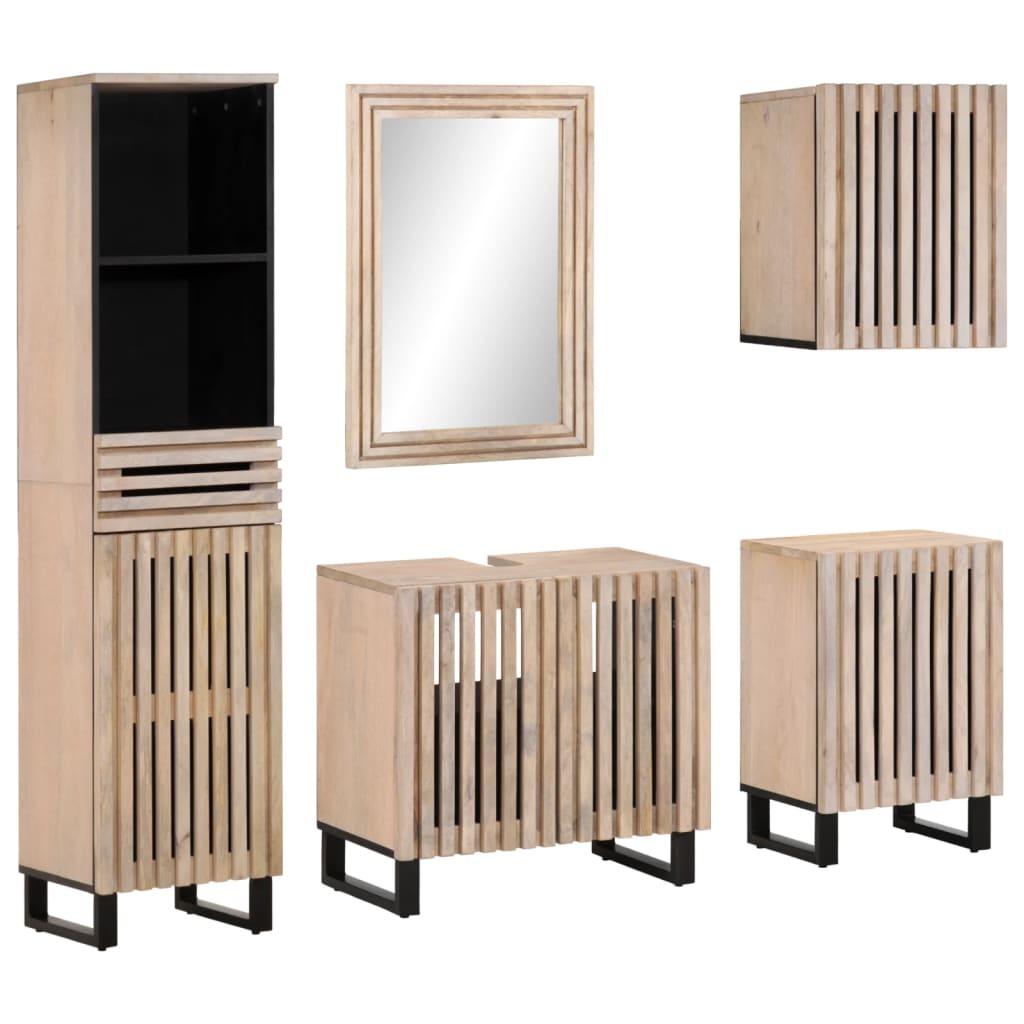 5 Piece Bathroom Furniture Set Solid Wood Mango