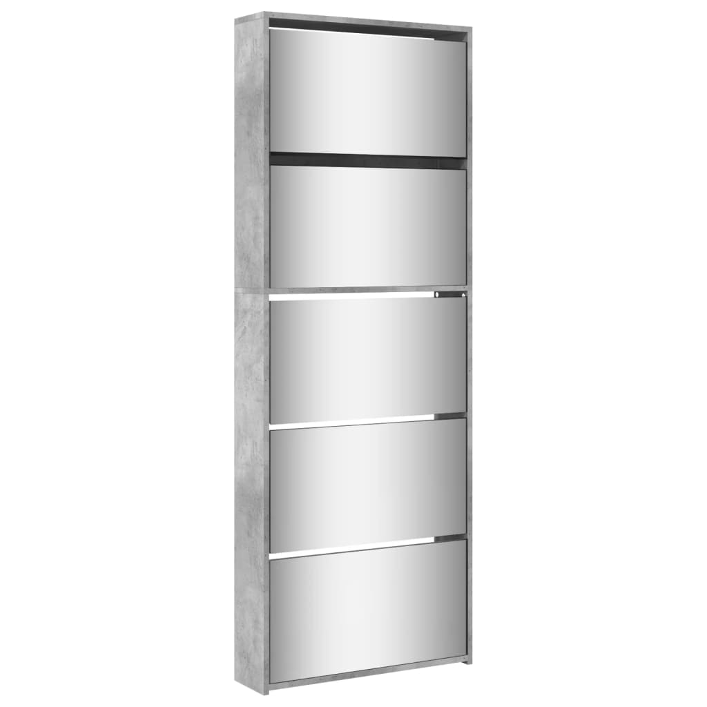 Shoe Cabinet with Mirror 5-Layer Concrete Grey 63x17x169.5 cm