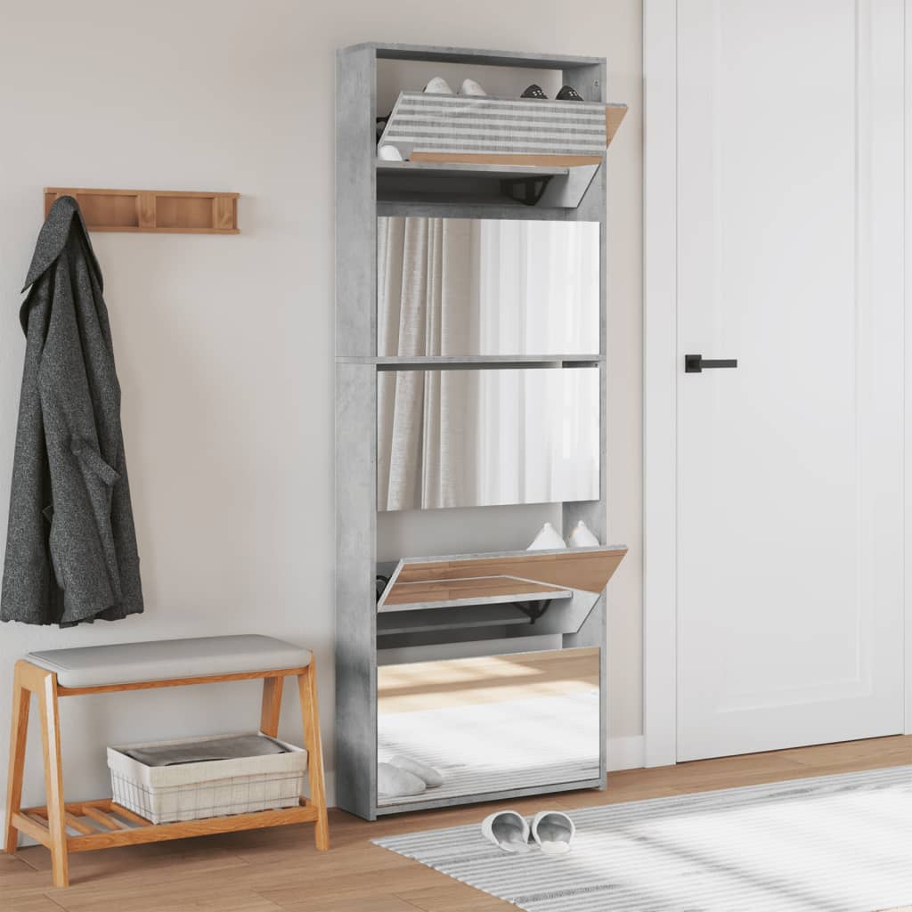 Shoe Cabinet with Mirror 5-Layer Concrete Grey 63x17x169.5 cm