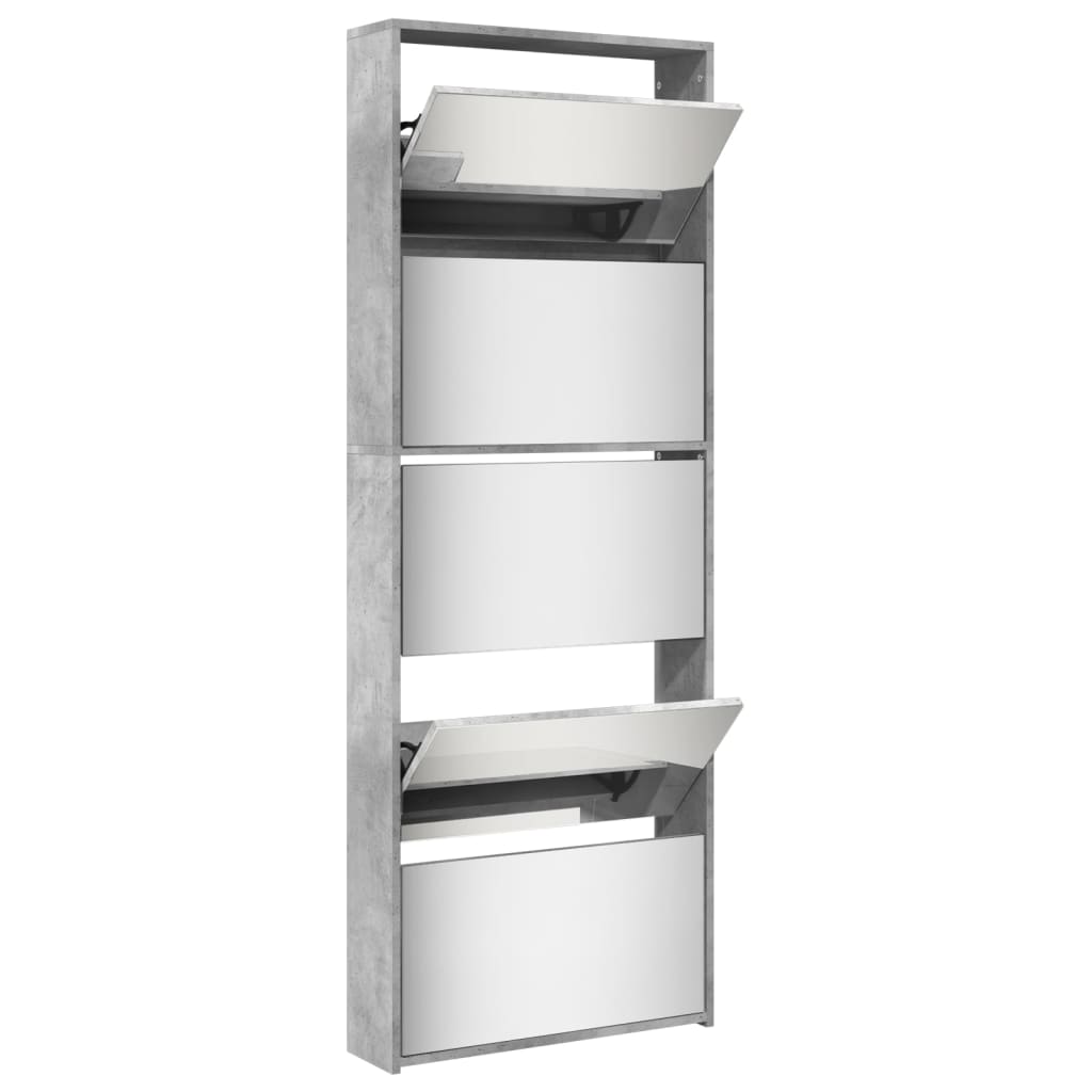 Shoe Cabinet with Mirror 5-Layer Concrete Grey 63x17x169.5 cm