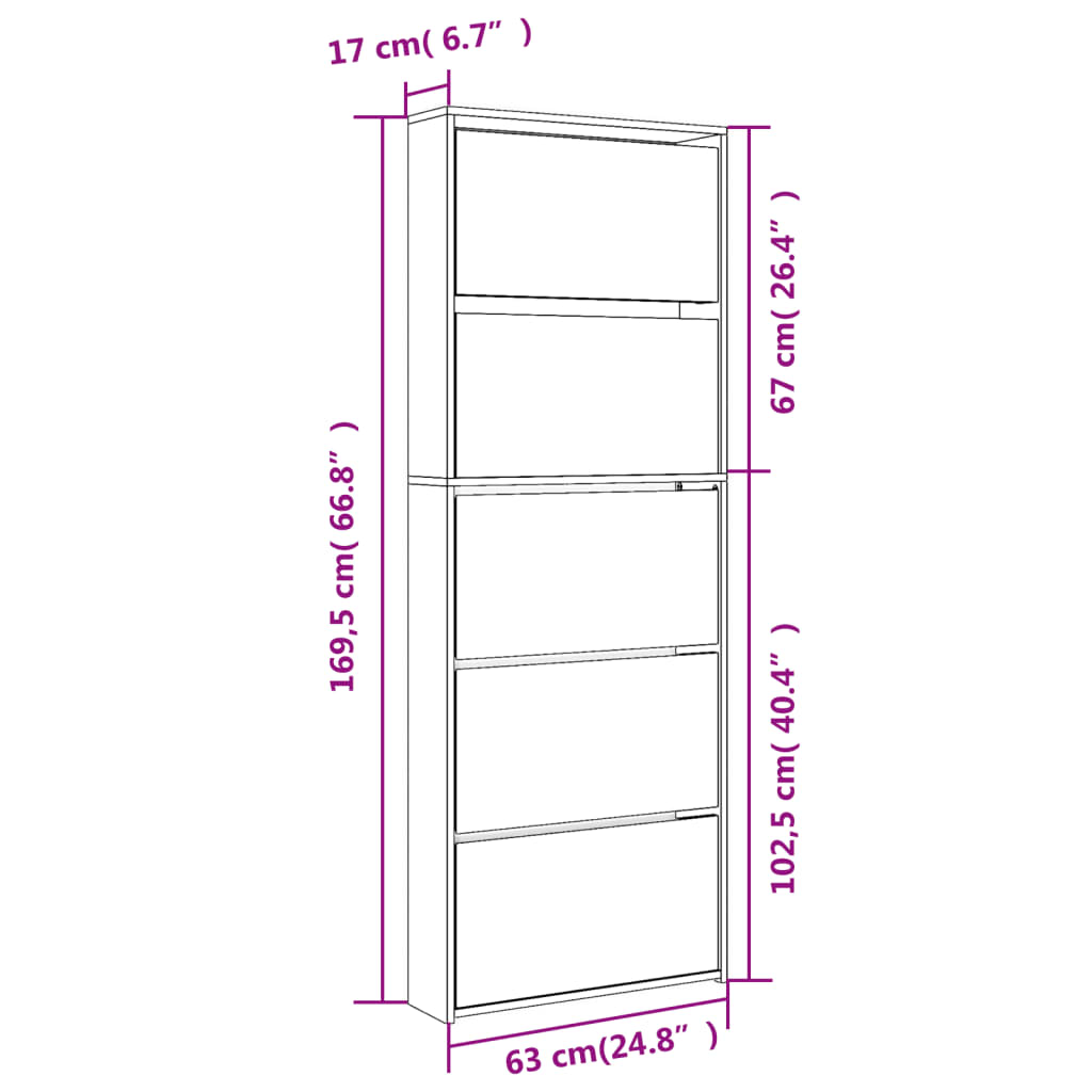 Shoe Cabinet with Mirror 5-Layer Concrete Grey 63x17x169.5 cm