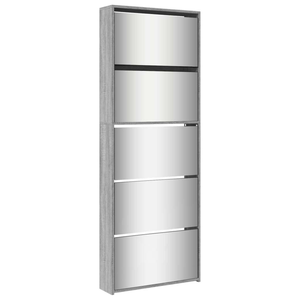 Shoe Cabinet with Mirror 5-Layer Grey Sonoma 63x17x169.5 cm