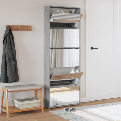 Shoe Cabinet with Mirror 5-Layer Grey Sonoma 63x17x169.5 cm