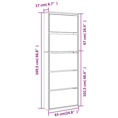 Shoe Cabinet with Mirror 5-Layer Grey Sonoma 63x17x169.5 cm