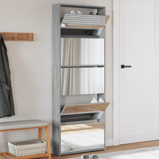 Shoe Cabinet with Mirror 5-Layer Grey Sonoma 63x17x169.5 cm