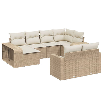 10 Piece Garden Sofa Set with Cushions Beige Poly Rattan