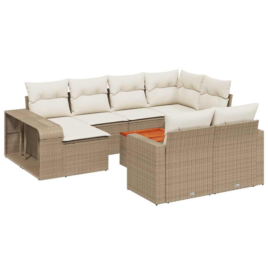 11 Piece Garden Sofa Set with Cushions Beige Poly Rattan