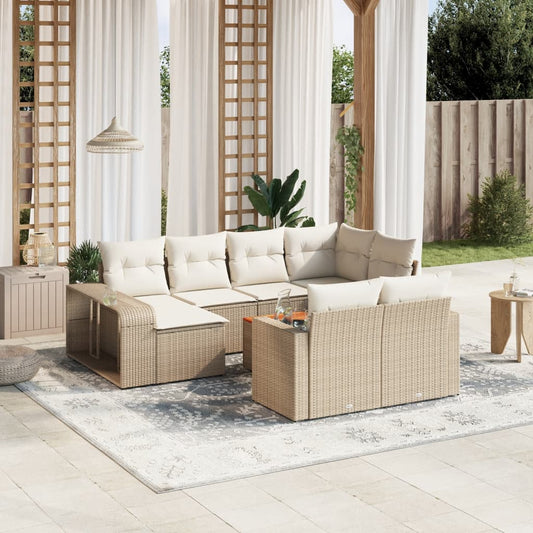 11 Piece Garden Sofa Set with Cushions Beige Poly Rattan