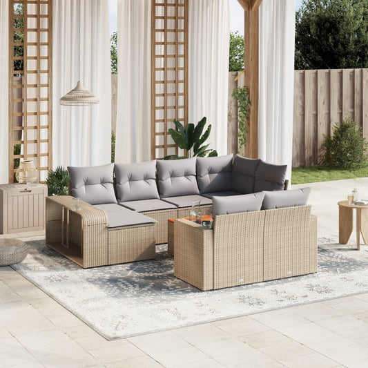 11 Piece Garden Sofa Set with Cushions Beige Poly Rattan