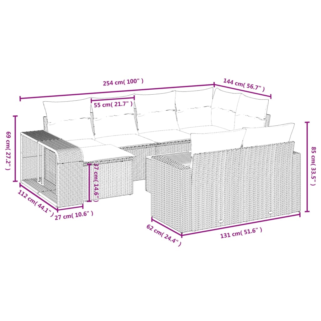 11 Piece Garden Sofa Set with Cushions Grey Poly Rattan