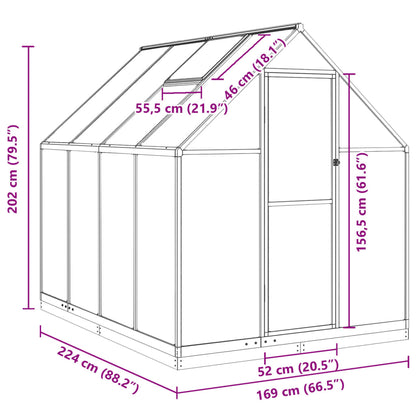 Greenhouse with Base Frame Silver 224x169x202 cm Aluminium