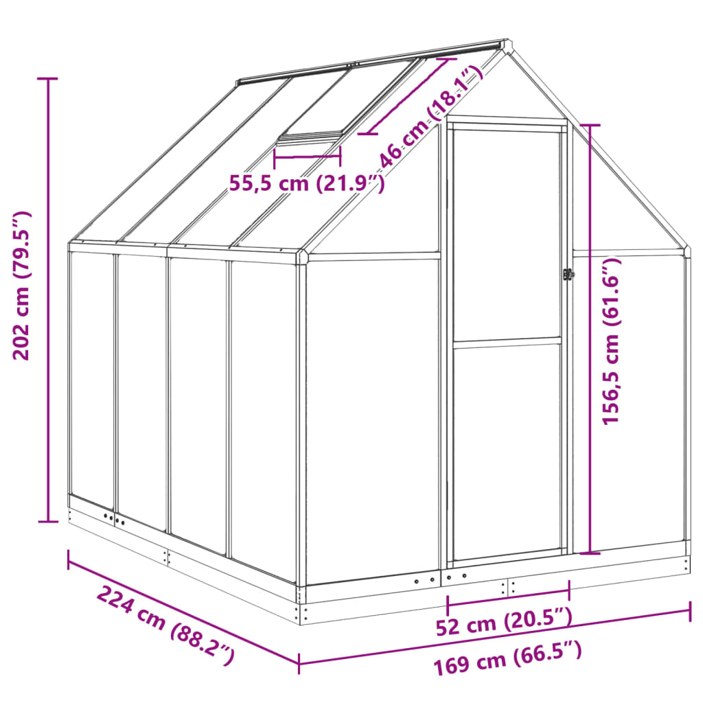 Greenhouse with Base Frame Anthracite 224x169x202 cm Aluminium