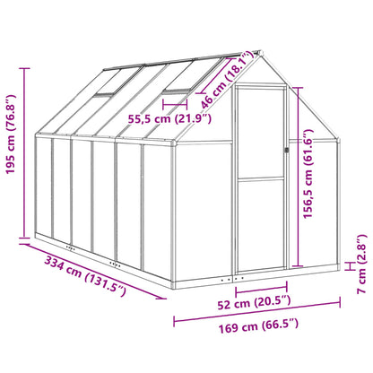 Greenhouse with Base Frame Green 334x169x195 cm Aluminium