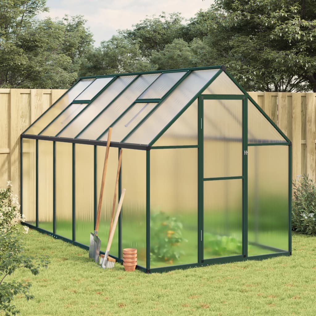 Greenhouse with Base Frame Green 334x169x195 cm Aluminium