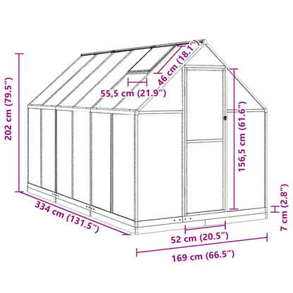 Greenhouse with Base Frame Silver 334x169x202 cm Aluminium