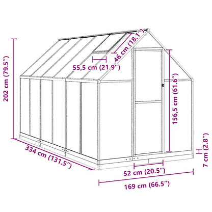 Greenhouse with Base Frame Silver 334x169x202 cm Aluminium