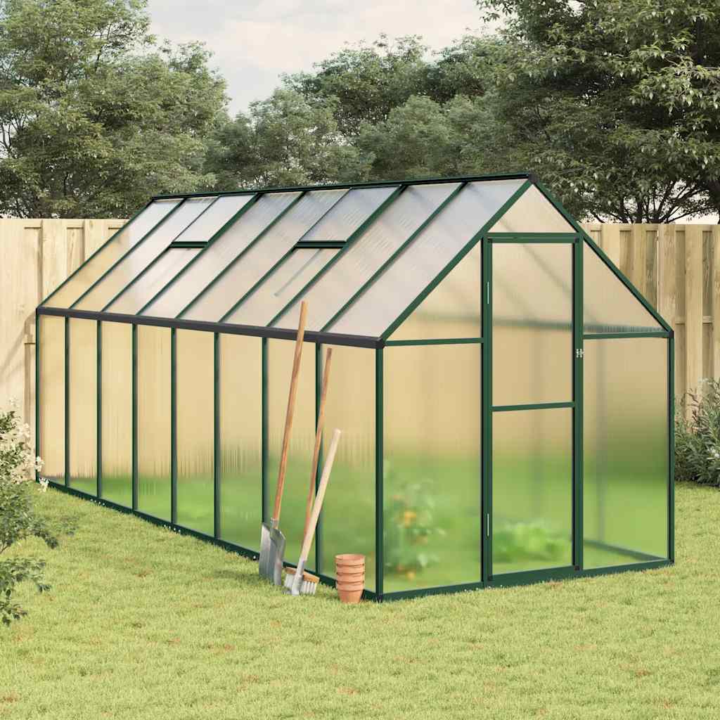 Greenhouse with Base Frame Green 445x169x195 cm Aluminium