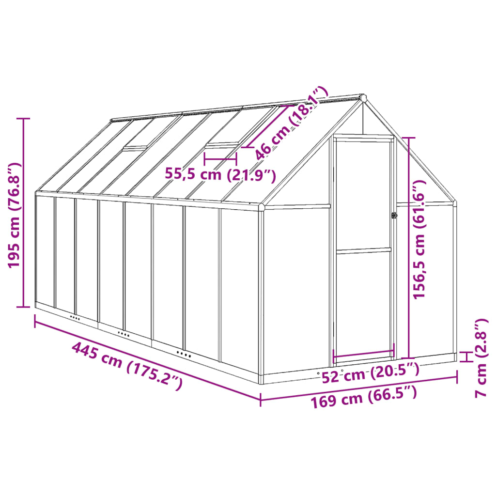 Greenhouse with Base Frame Anthracite 445x169x195 cm Aluminium