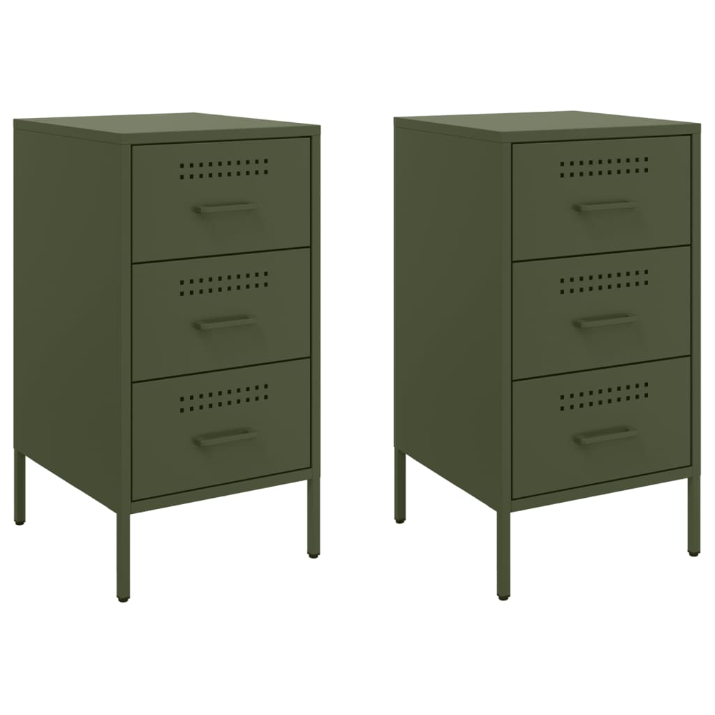 Bedside Cabinets 2 pcs Olive Green 36x39x68 cm Cold-rolled Steel