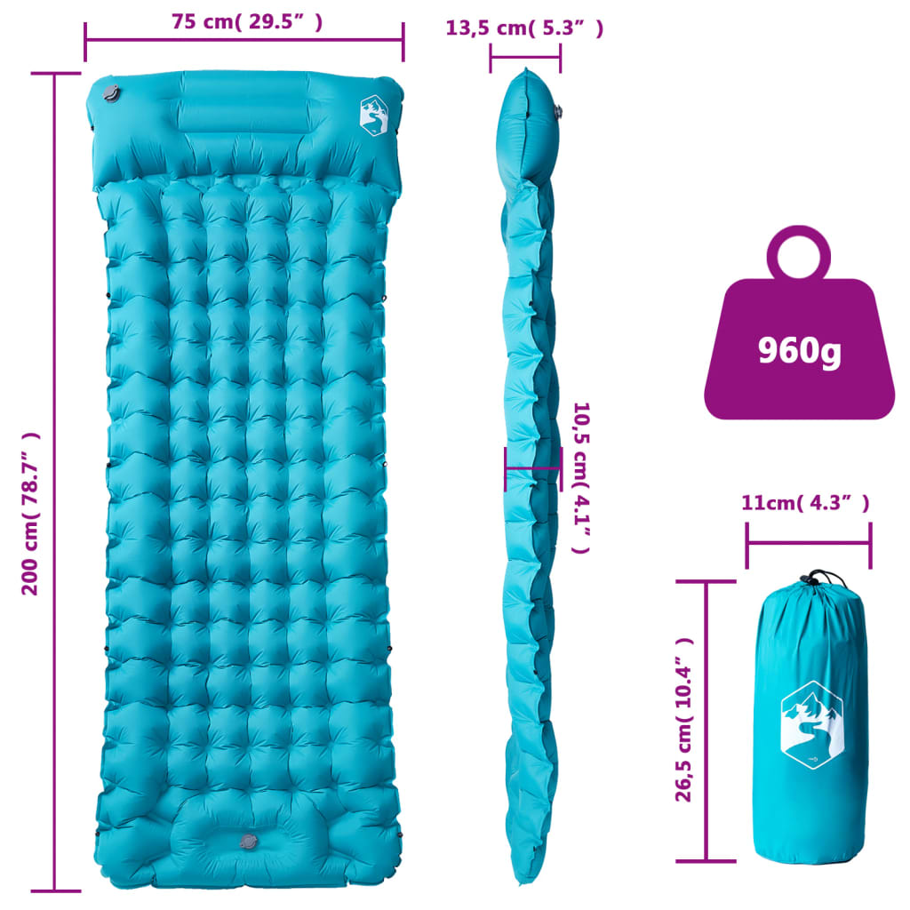 Self Inflating Camping Mattress with Pillow 1-Person Blue