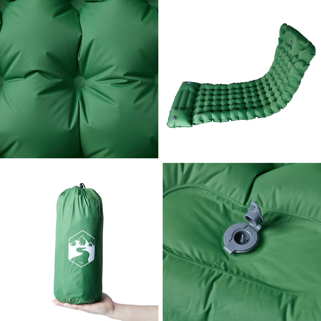 Self Inflating Camping Mattress with Pillow 1-Person Green