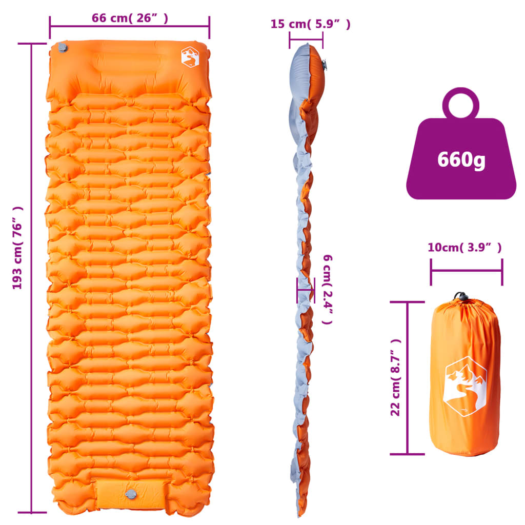 Self Inflating Camping Mattress with Pillow 1-Person Orange