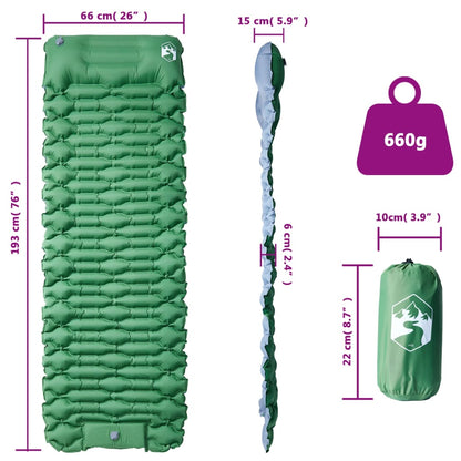 Self Inflating Camping Mattress with Pillow 1-Person Green