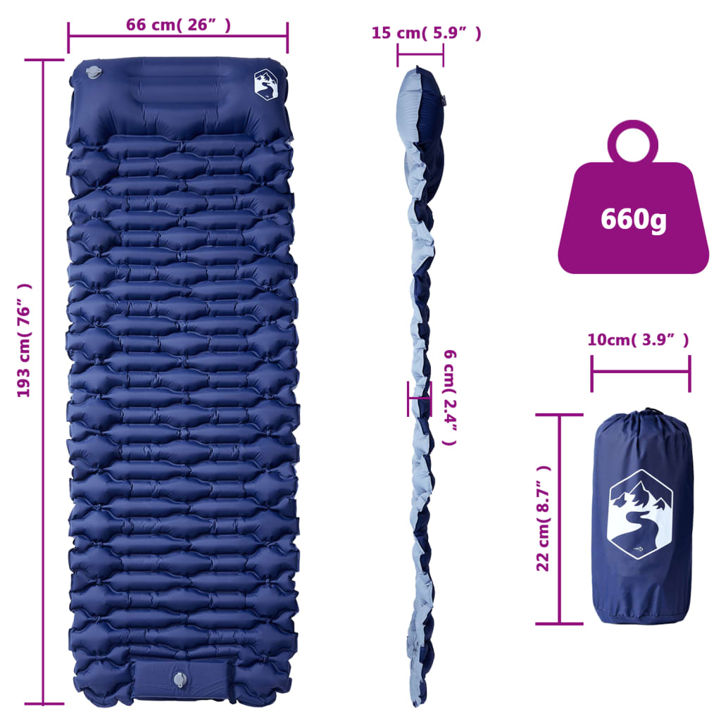 Self Inflating Camping Mattress with Pillow 1-Person Navy Blue