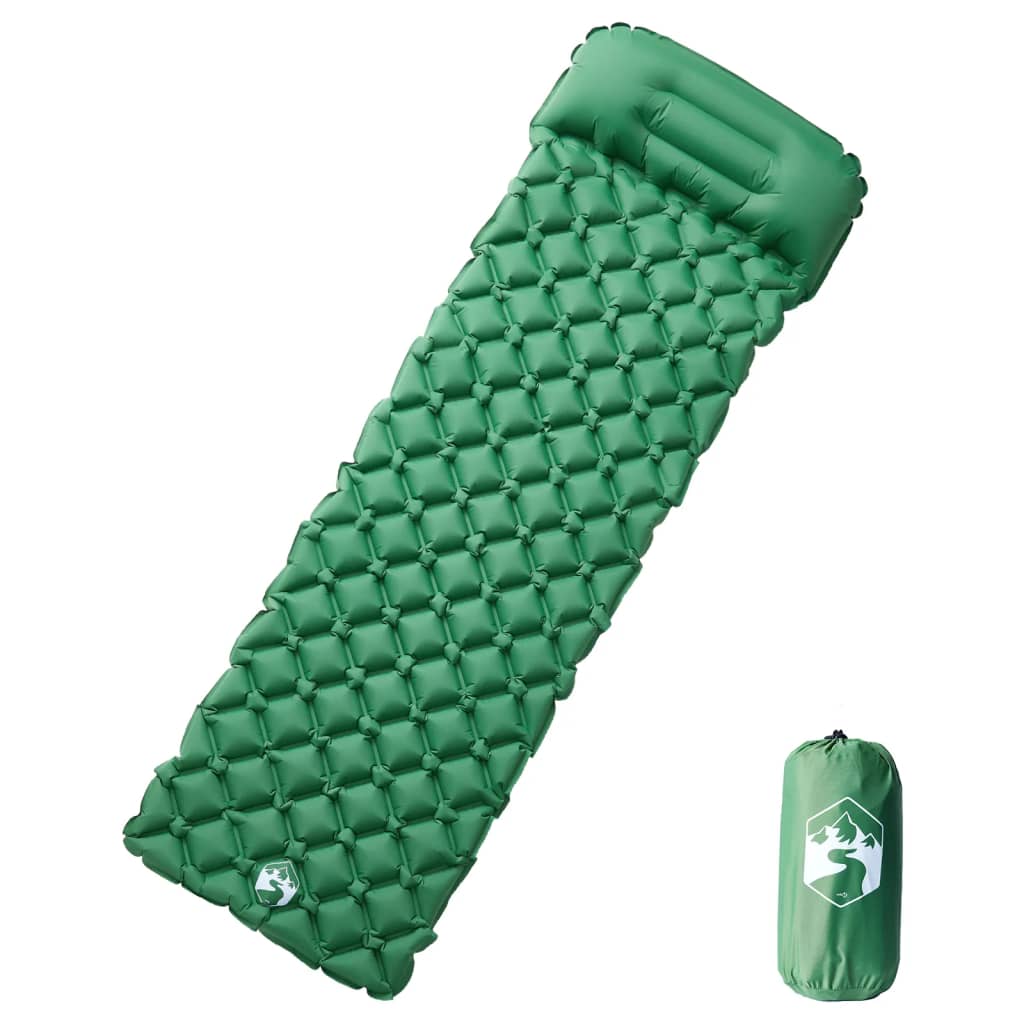 Inflating Camping Mattress with Pillow 1-Person Green