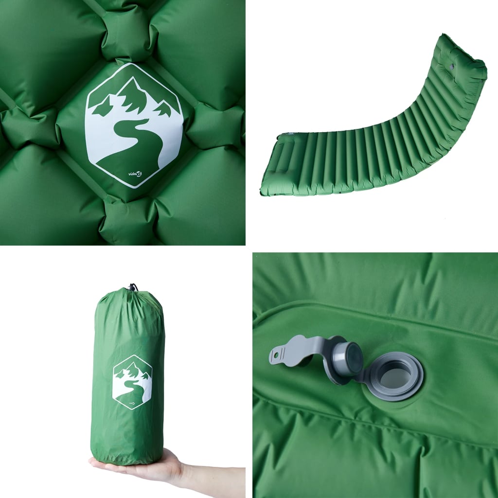 Self Inflating Camping Mattress with Pillow 1-Person Green