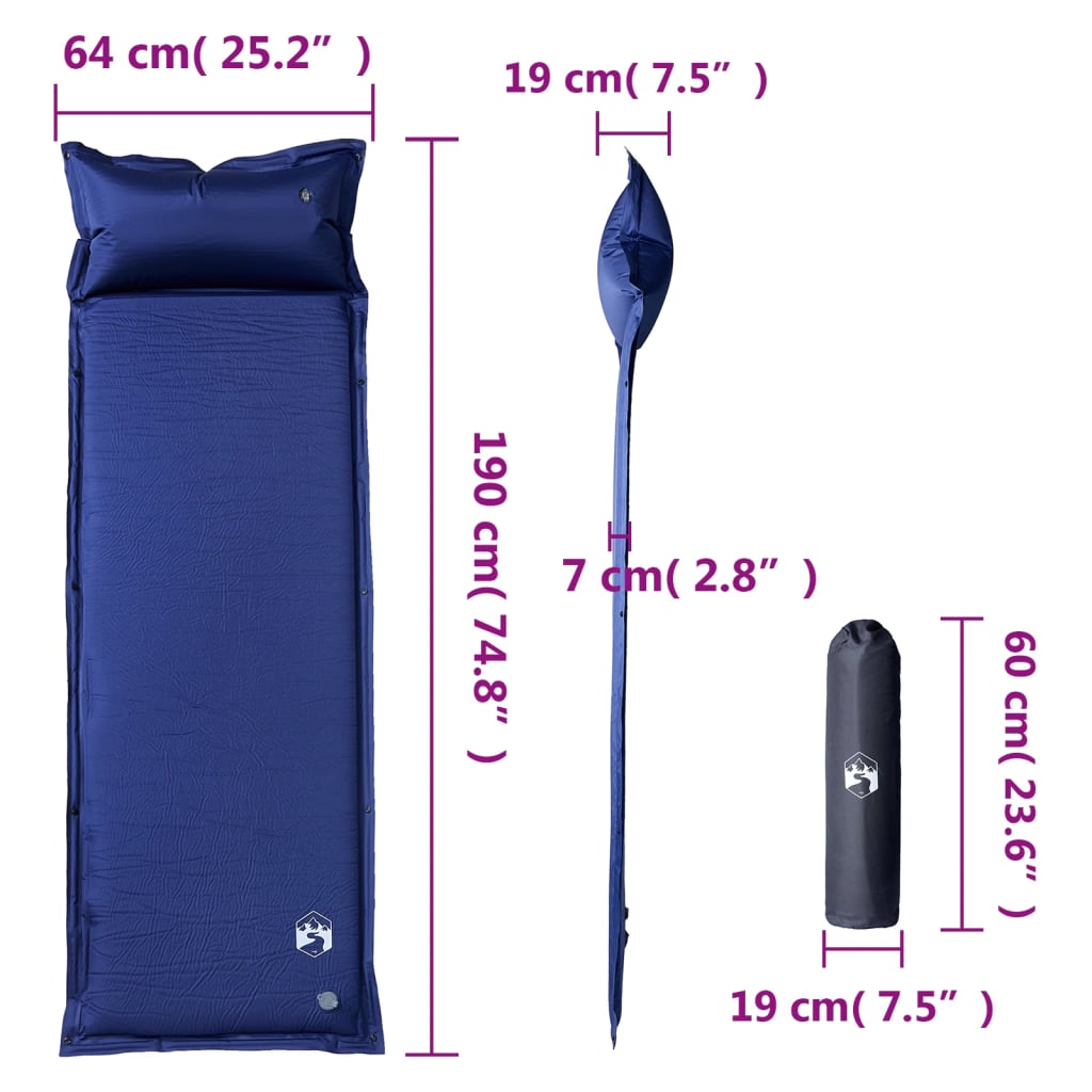 Self Inflating Camping Mattress with Pillow 1-Person Navy Blue