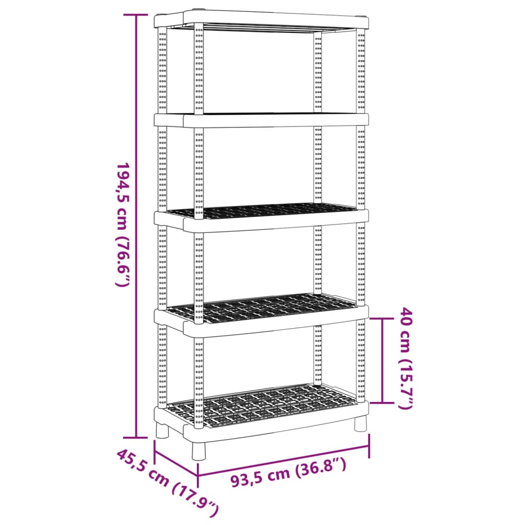 Storage Shelf 5-Tier Black 93.5x45.5x194.5 cm PP