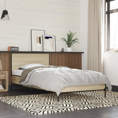 Bed Frame Sonoma Oak 90x200 cm Engineered Wood and Metal