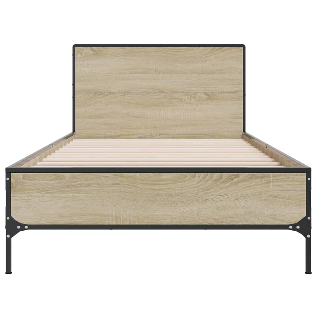 Bed Frame Sonoma Oak 90x200 cm Engineered Wood and Metal