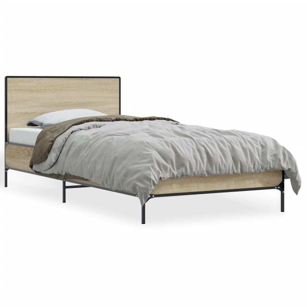 Bed Frame Sonoma Oak 90x200 cm Engineered Wood and Metal