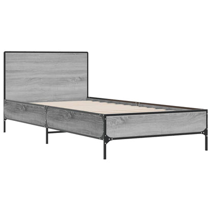 Bed Frame Grey Sonoma 90x200 cm Engineered Wood and Metal